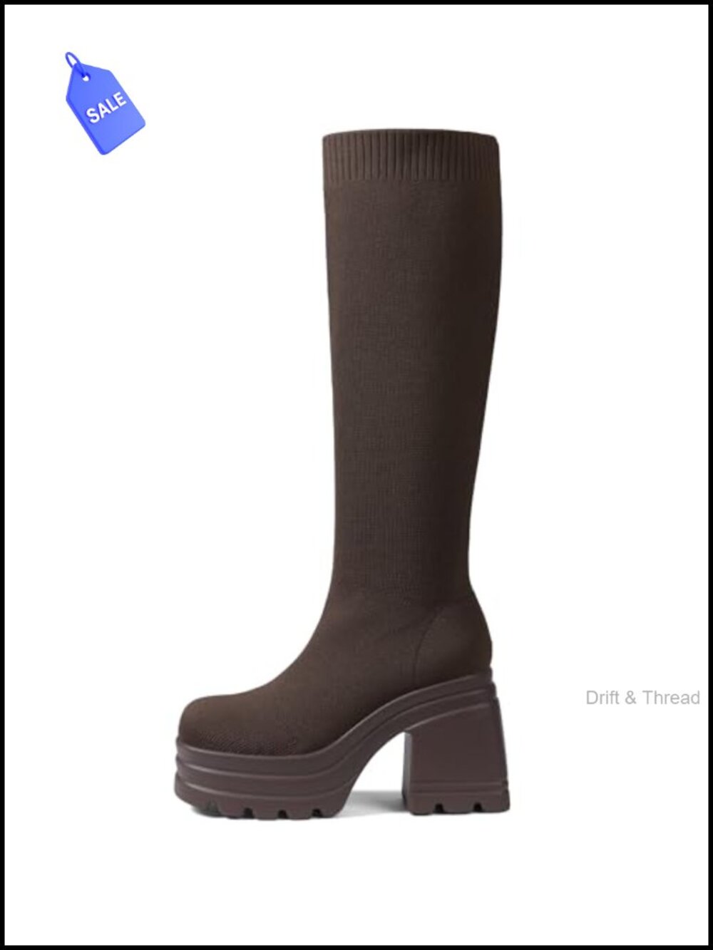 Women's Knit Sock Chunky Heel Platform Knee High Boots